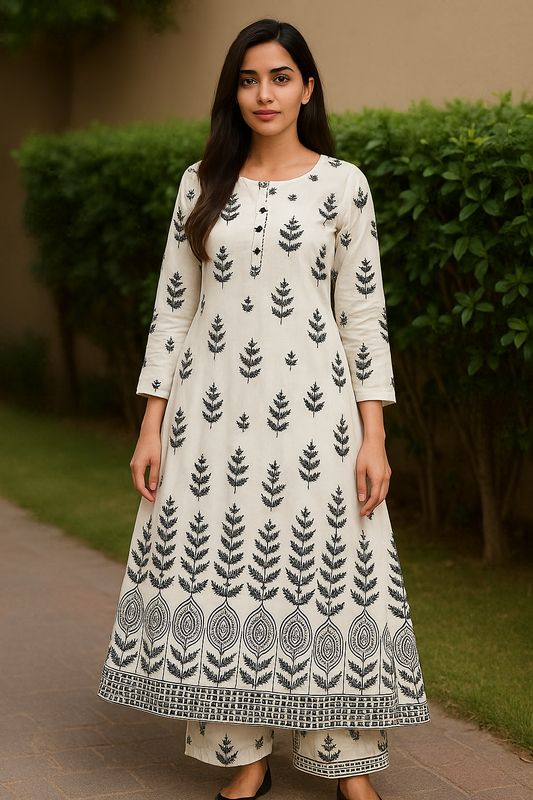 Linen Allover Digital Printed 2Pc Dress Free Size